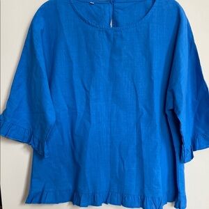 Blue Ruffle Hem Women's Top